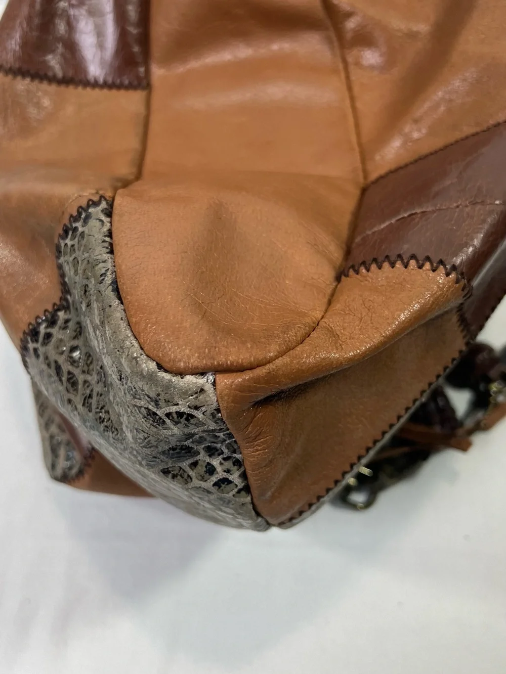 THE SAK Indio Boho Leather Patchwork Purse Hobo Shoulder Bag Braided